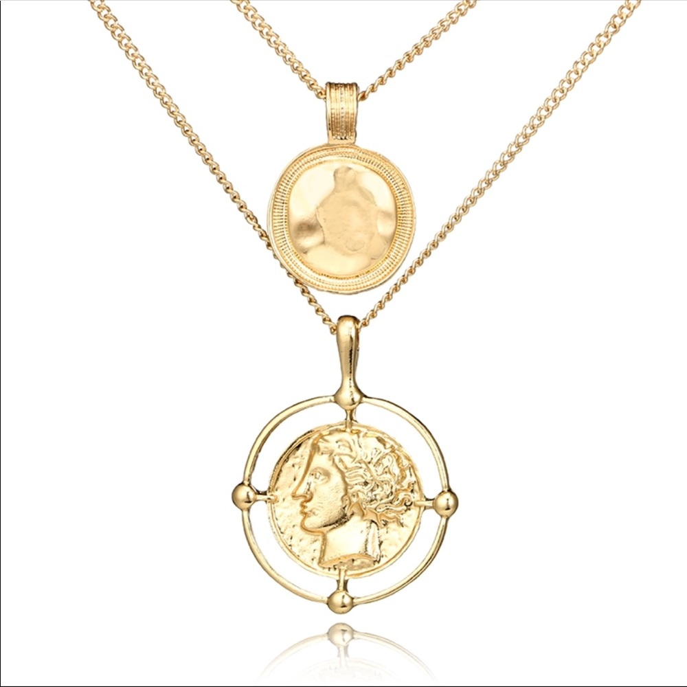 Statement Portrait Gold Coin Necklace